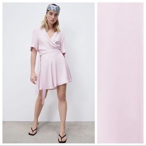 🌹NWT. Zara Light Mauve Satin Mini Wrap Dress Size M